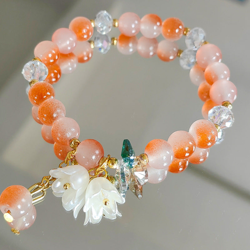Crystal Lily Flower Bracelet - Glass Floral Jewelry for Women