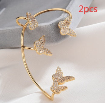 Butterfly Ear Clips No Piercing - Gold Zircon Ear Cuffs for Women