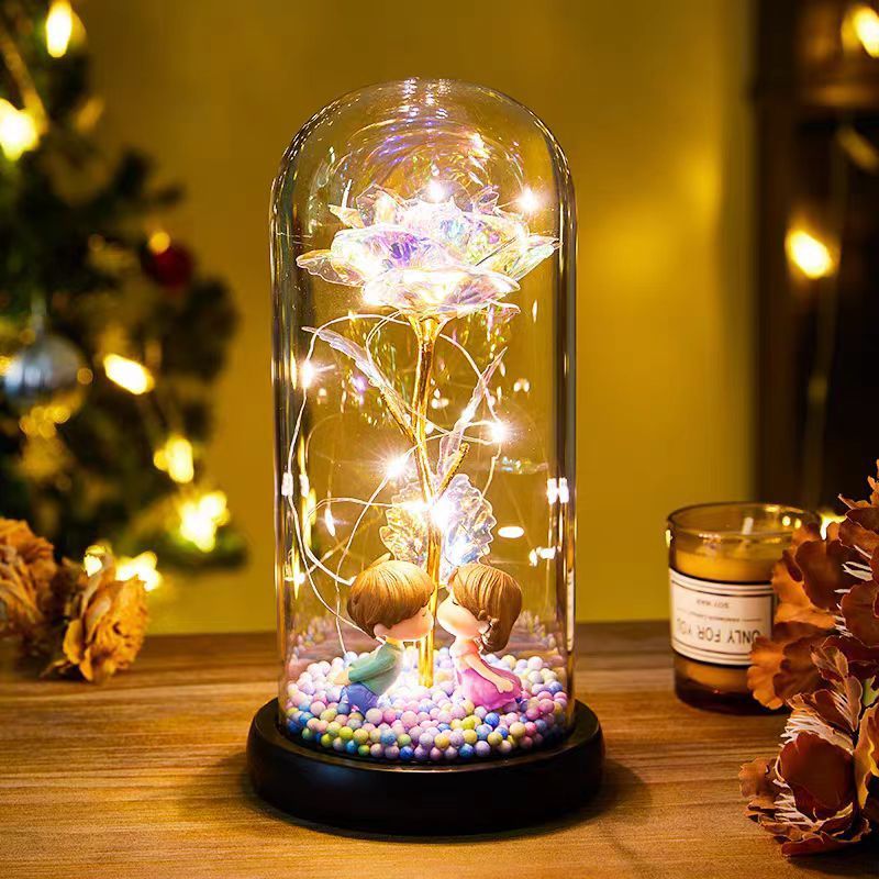 Eternal Rose LED Light Foil Flower In Glass Cover Night Lights Lamp Decor For Home Bedroom Wedding Gift Valentine's Day Gifts