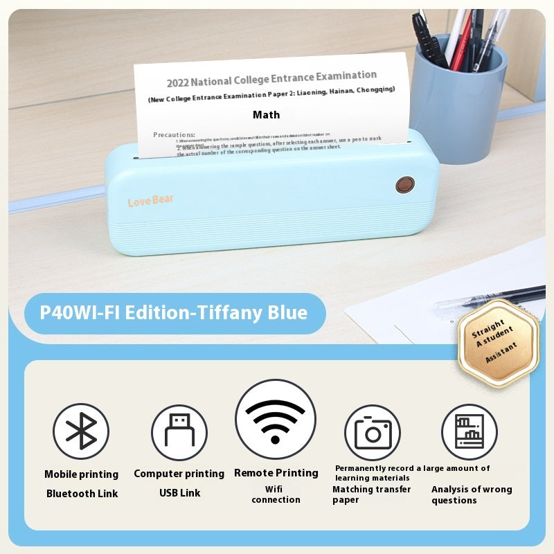 Ailixiong P40 Portable Thermal Printer - Wireless A4 Ink-Free Office Printer