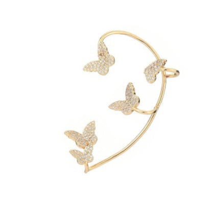 Butterfly Ear Clips No Piercing - Gold Zircon Ear Cuffs for Women