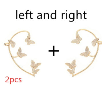 Butterfly Ear Clips No Piercing - Gold Zircon Ear Cuffs for Women