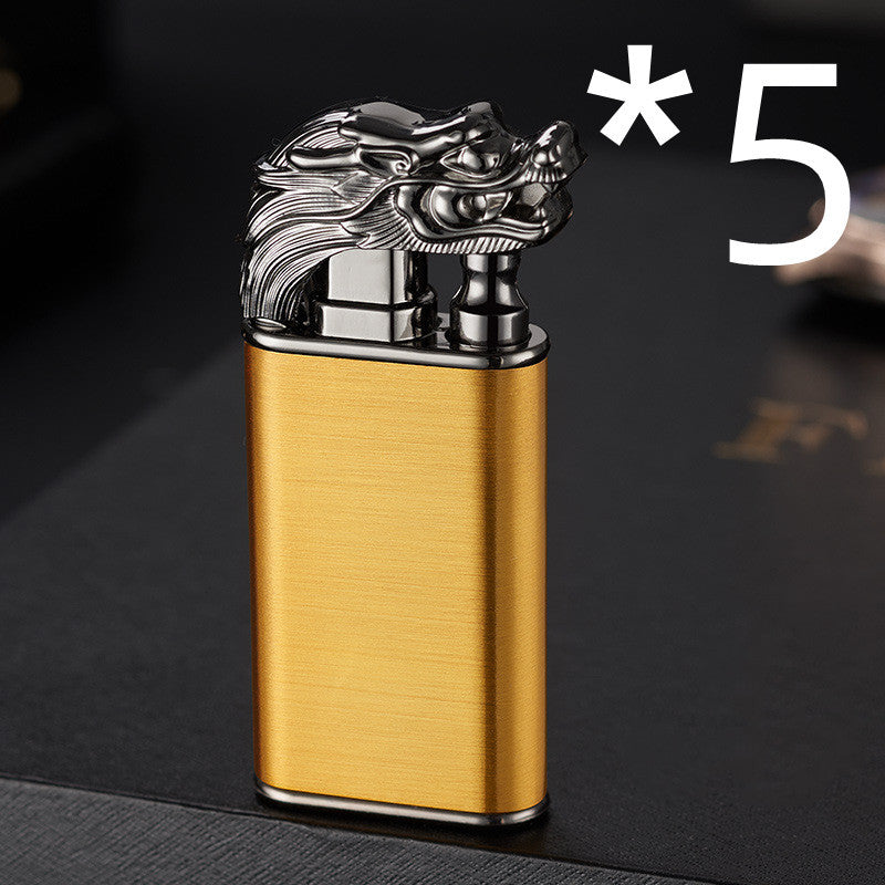 Creative Blue Flame Lighter Dolphin Dragon Tiger Double Fire Metal Winproof Inflatable Lighter
