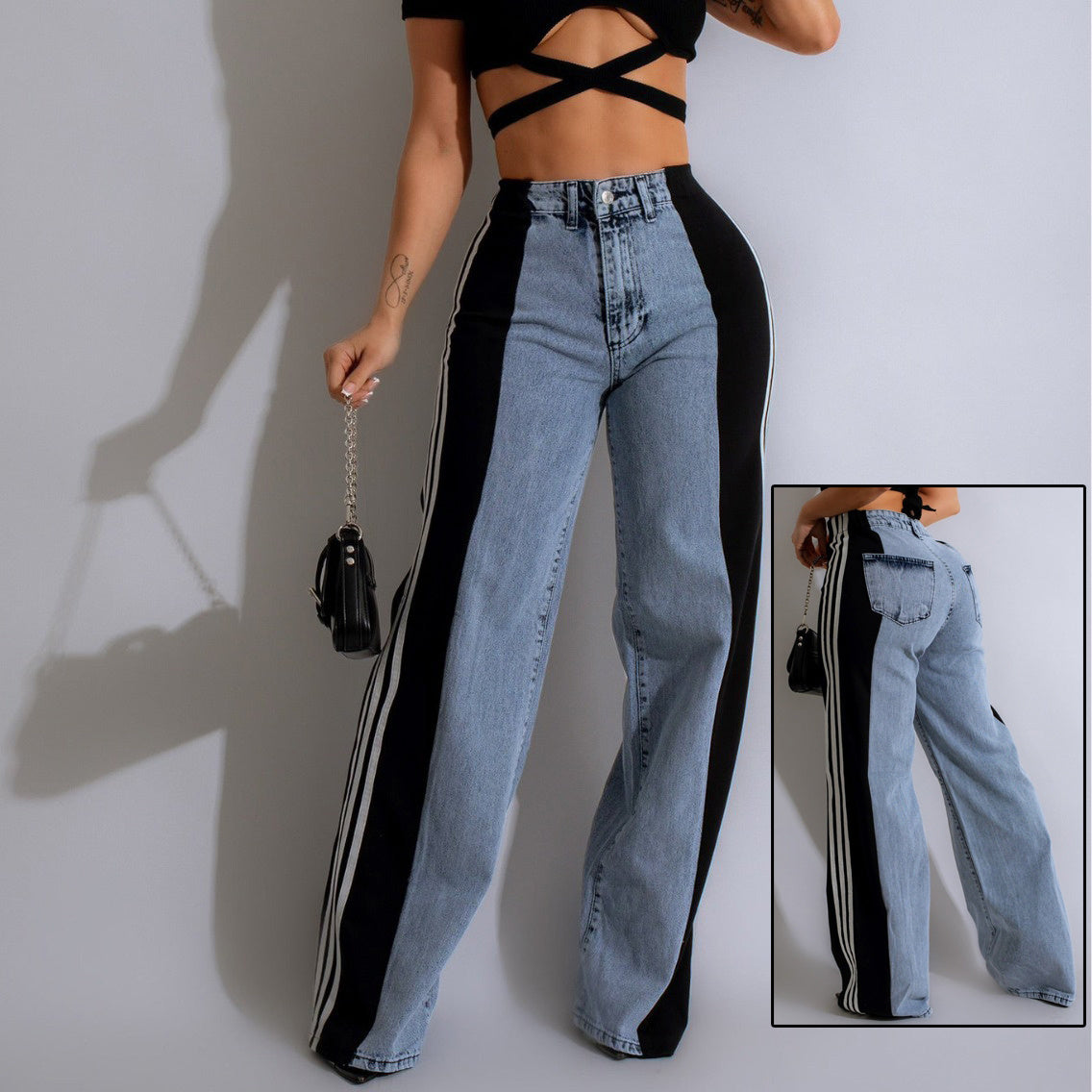 Fashion Casual High Waist Elastic Straight Leg Trousers - Trendy Denim Wide Leg Pants for Streetwear
