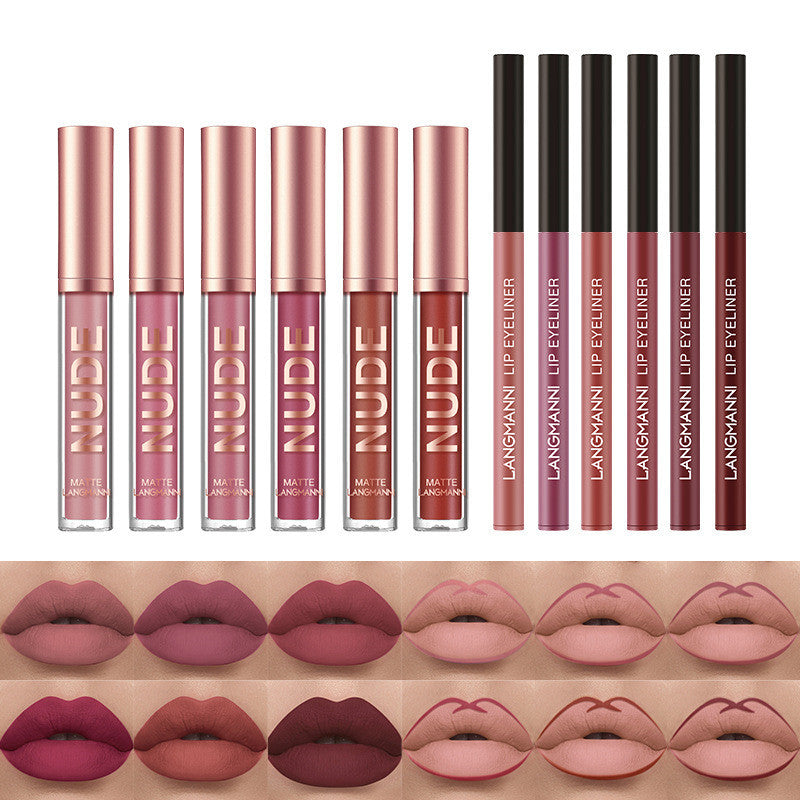 12-Piece Matte Lipstick & Lip Liner Set - Waterproof Long-Lasting Makeup Kit