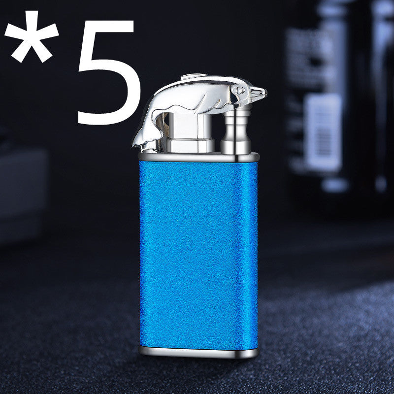 Creative Blue Flame Lighter Dolphin Dragon Tiger Double Fire Metal Winproof Inflatable Lighter