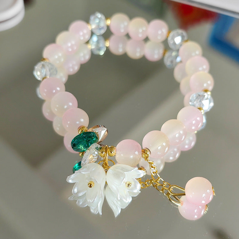 Crystal Lily Flower Bracelet - Glass Floral Jewelry for Women