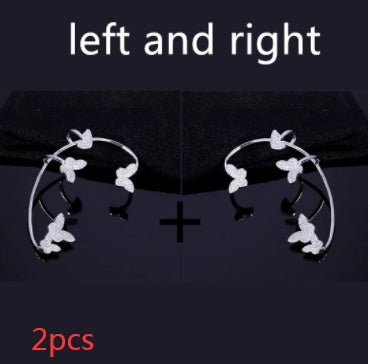 Butterfly Ear Clips No Piercing - Gold Zircon Ear Cuffs for Women