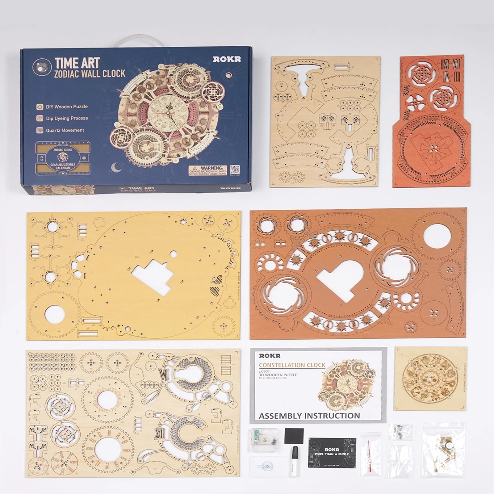 3D Wooden Puzzle Zodiac Wall Clock - Educational Toy